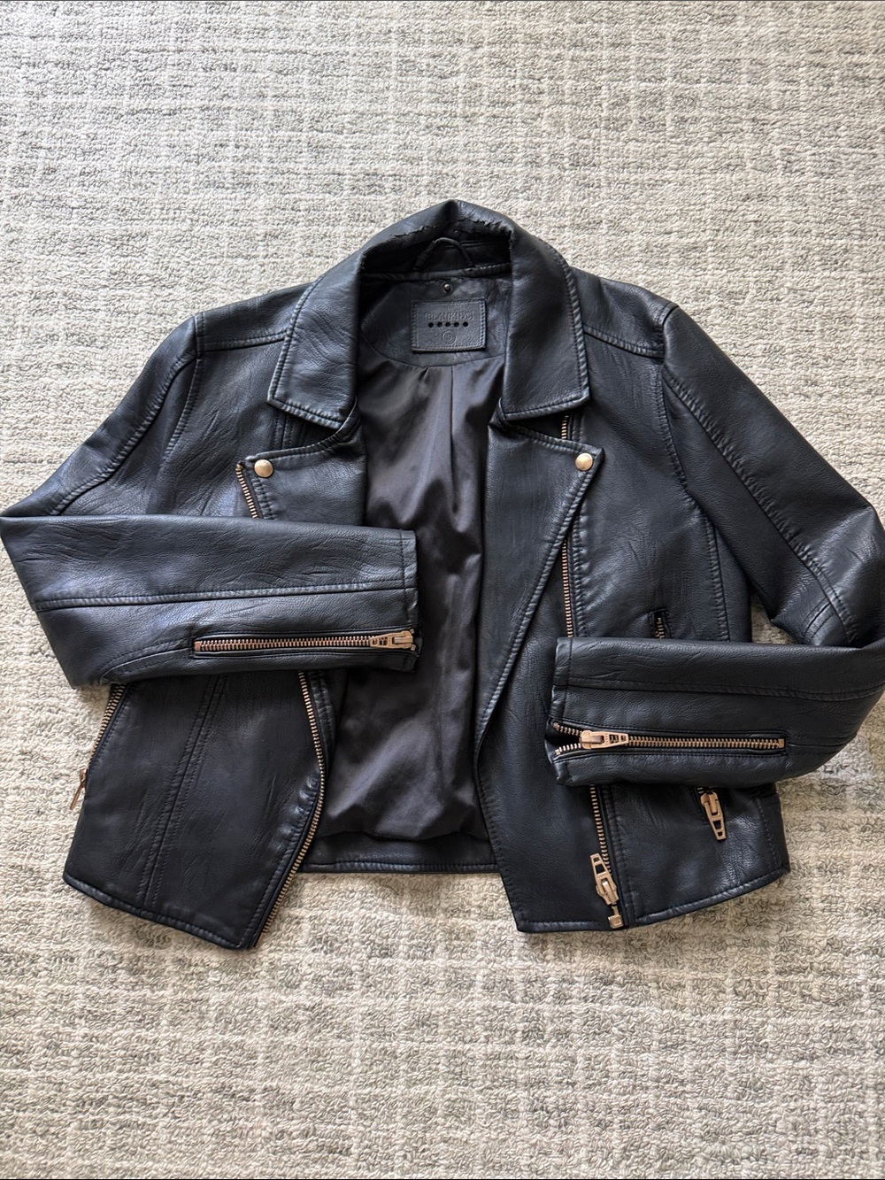 Blank NYC Black faux Leather Moto Jacket with Gold Hardware, small